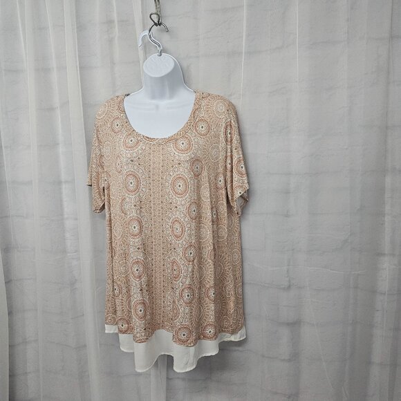 Rose & Olive Pink Cream Mandala Tee Shirt Peplum Boho Festival 1X - Picture 6 of 12